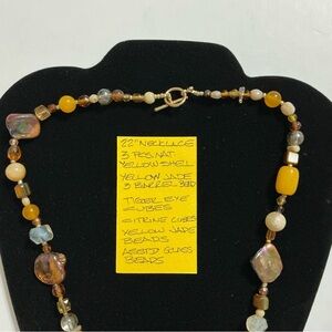 22” Yellow Jade, Tiger’s Eye & Assorted Beaded Necklace